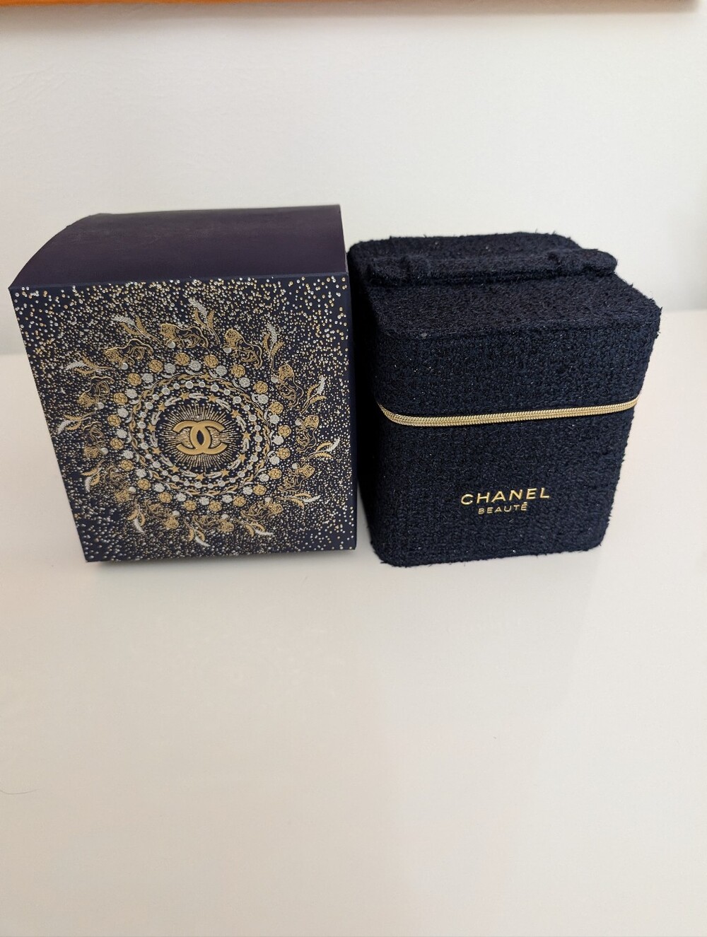 CHANEL Beauté Black Cosmetic Travel Case with Gold Trim